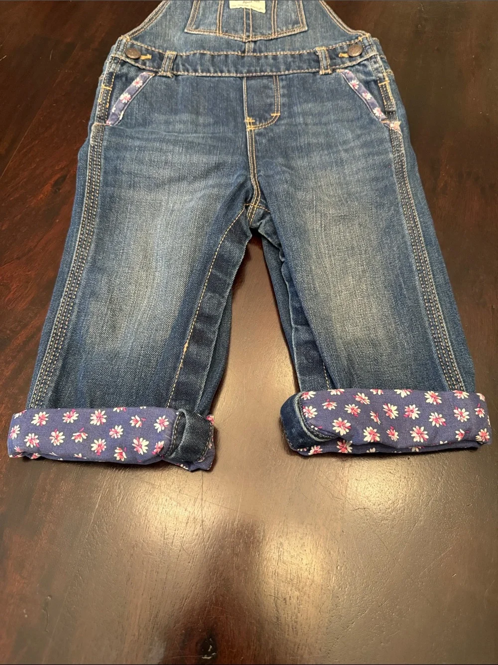 OshKosh B'gosh Vintage Toddler Girl’s Denim Overalls w/ Floral Trim size 18 mos